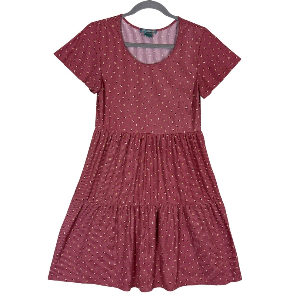 Good Luck Gem Dress Womens Small Pink Floral T-Shirt Swing Ruffle Short Sleeve